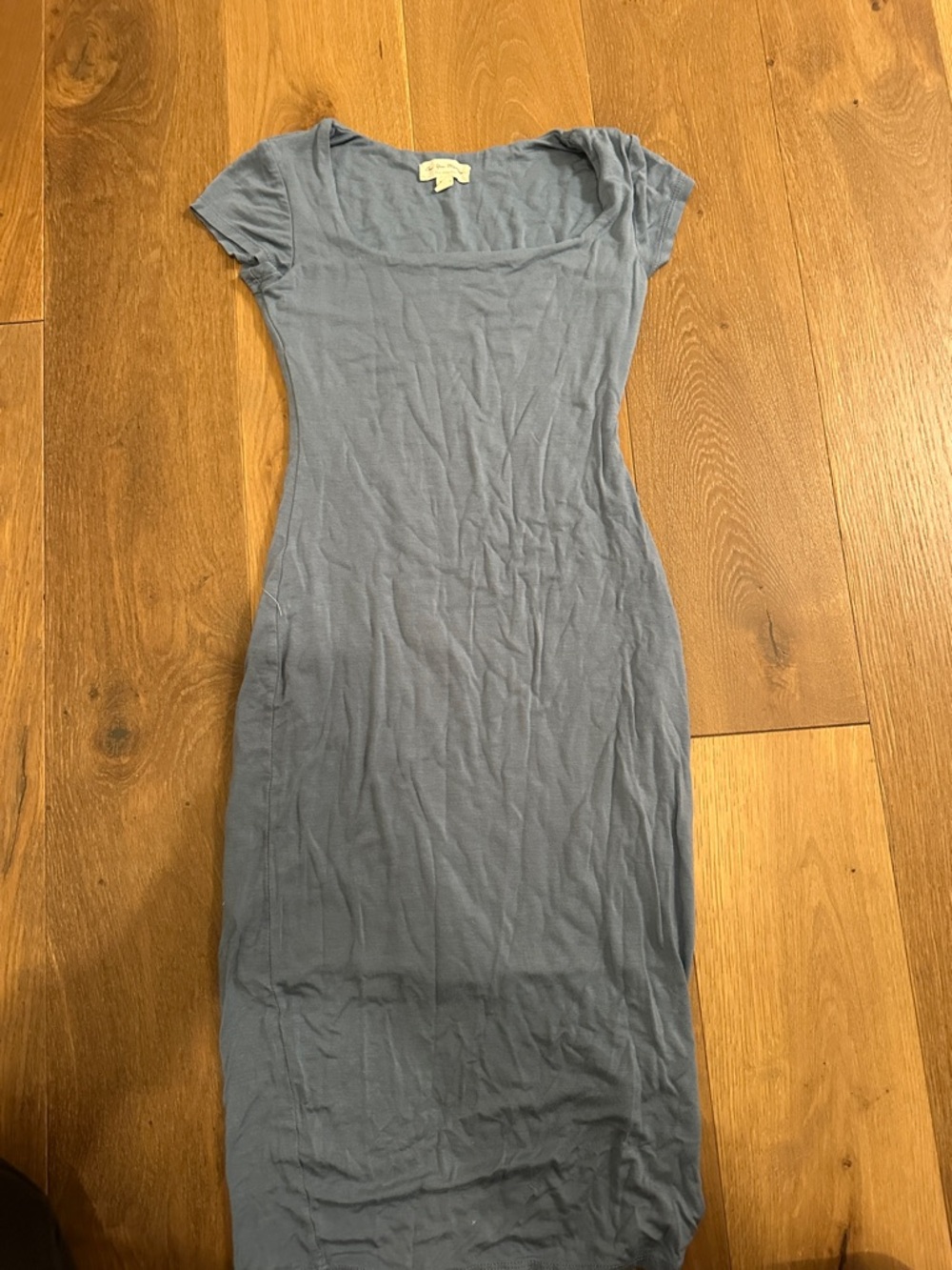 See You Monday Slate Blue Scoop Neck Midi Dress